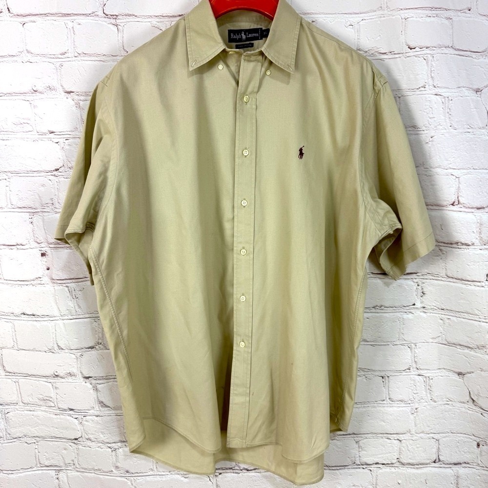 Ralph Lauren men’s Tan Casual Button Down Shirt short sleeve preppy size XL